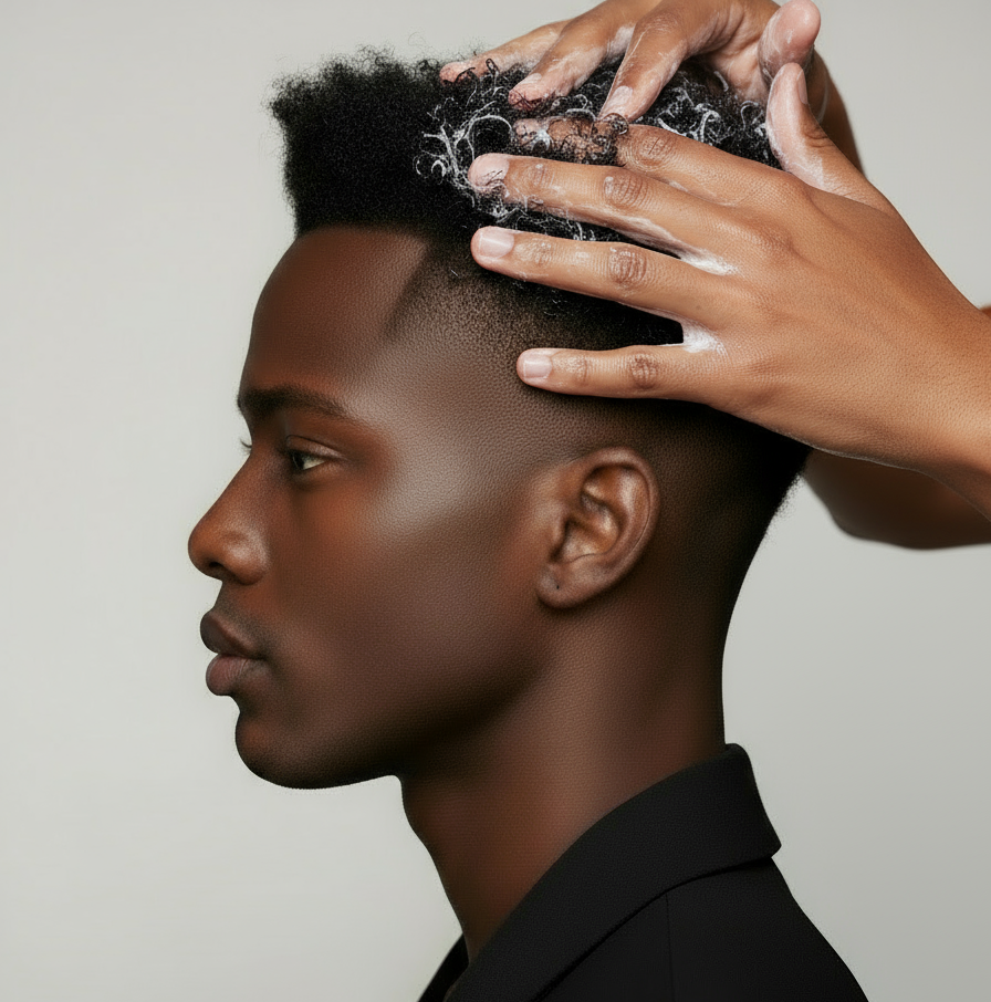 apply batana oil in the guys hair 
